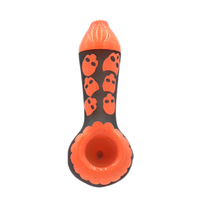 Skull Pattern Glass Pipe 10 cm, Orange [74110-2]